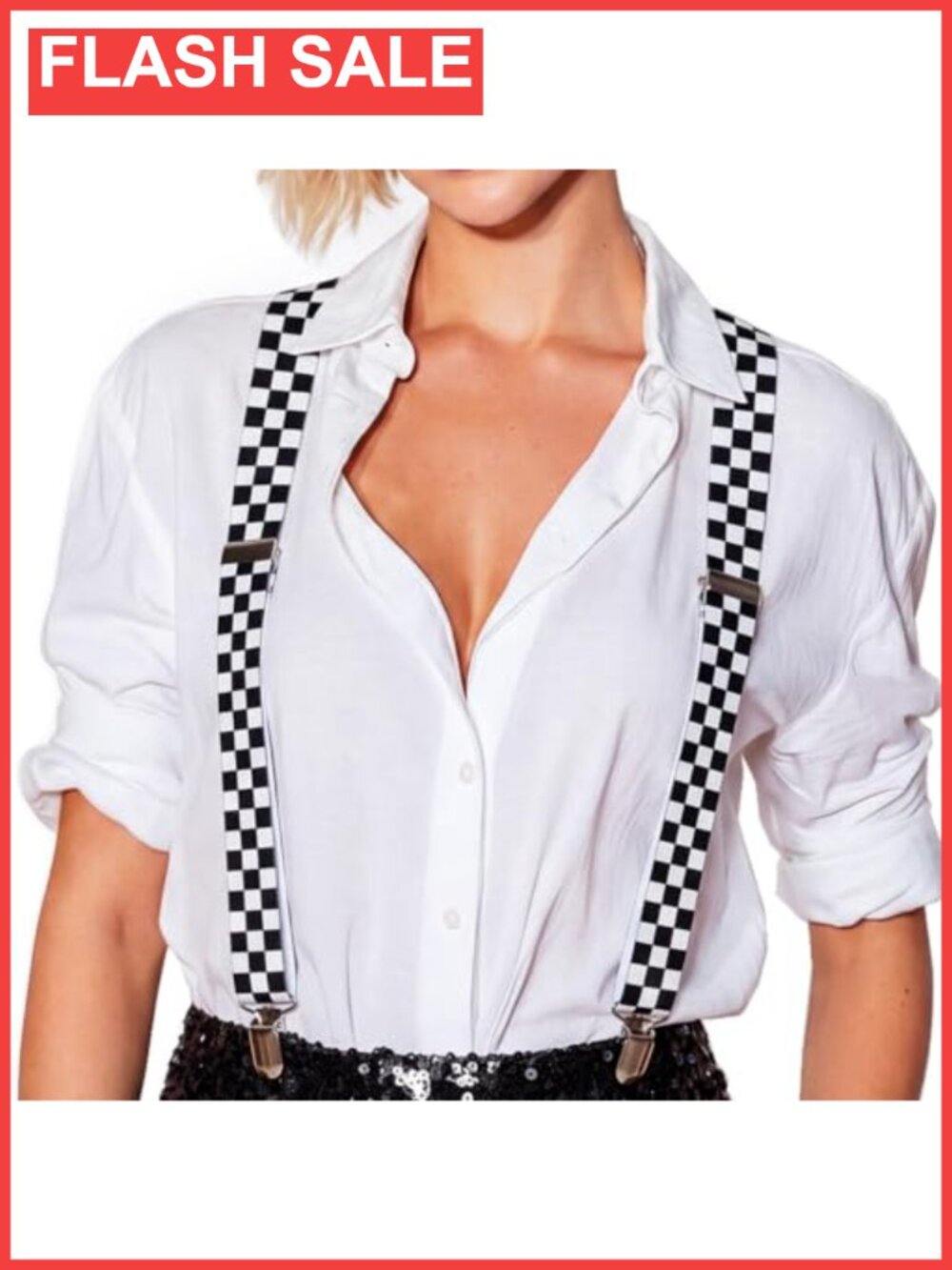 Unisex Checker Suspenders Adjustable Y-Back Metal Clips Costume